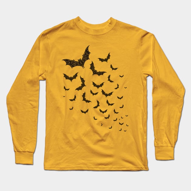 Swirly Bat Swarm Long Sleeve T-Shirt by CarolinaMatthes